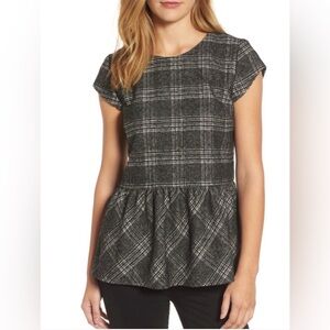 Halogen plaid Wool Blend Peplum Top. size Small